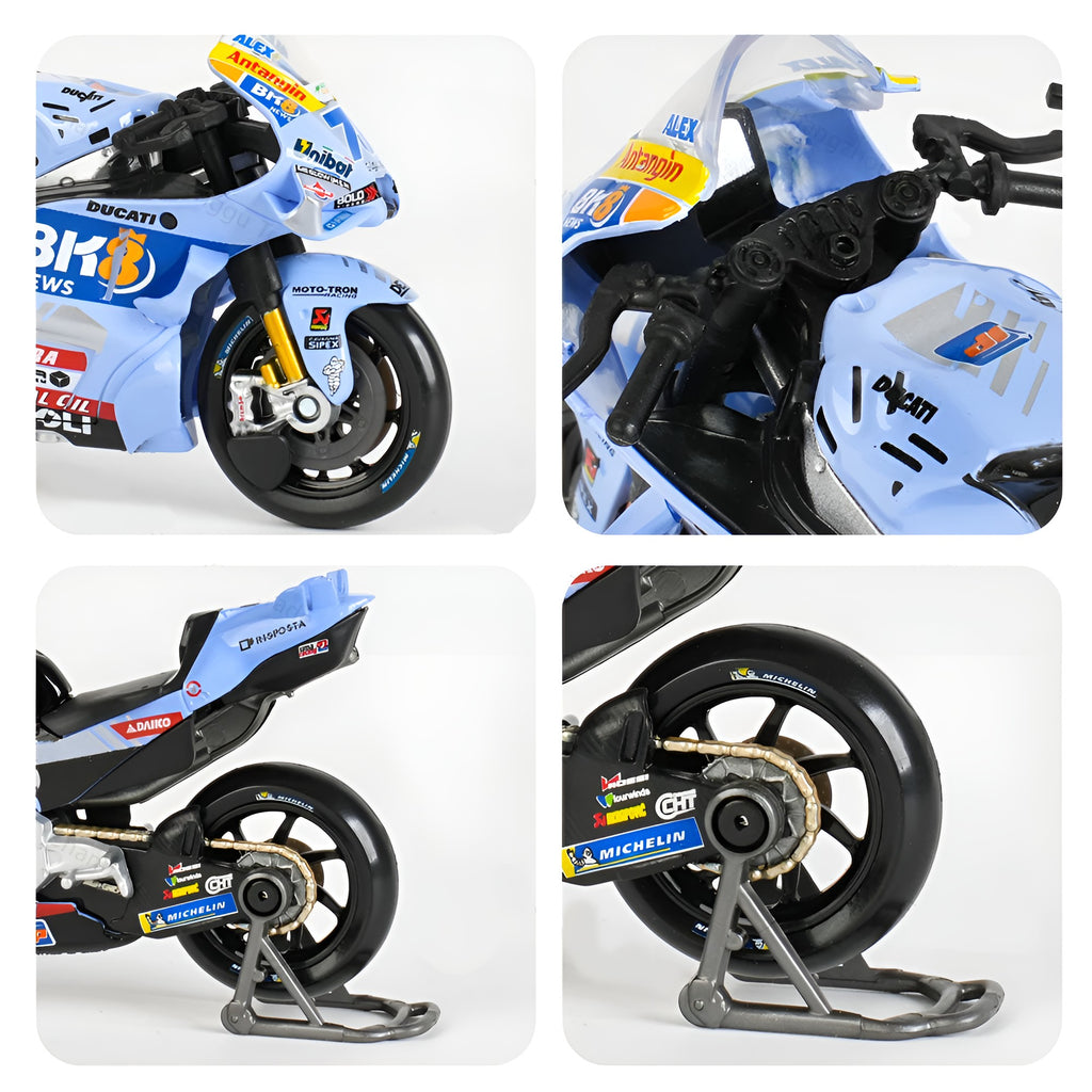 Motos Miniatura Gresini 2025 Álex Márquez #73 y Fermín Aldeguer #54, Múltiples Vistas