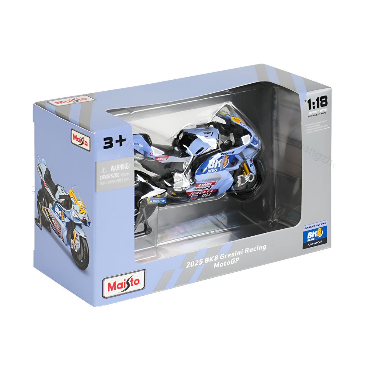 Motos Miniatura Gresini 2025 Álex Márquez #73 y Fermín Aldeguer #54, Vista Inclinada Caja Original